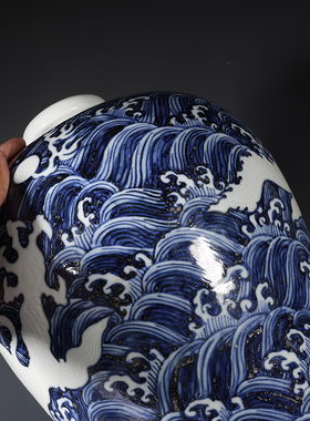 大明宣德青花留白海水龙纹梅瓶古董古玩收藏品包老保真老货瓷器