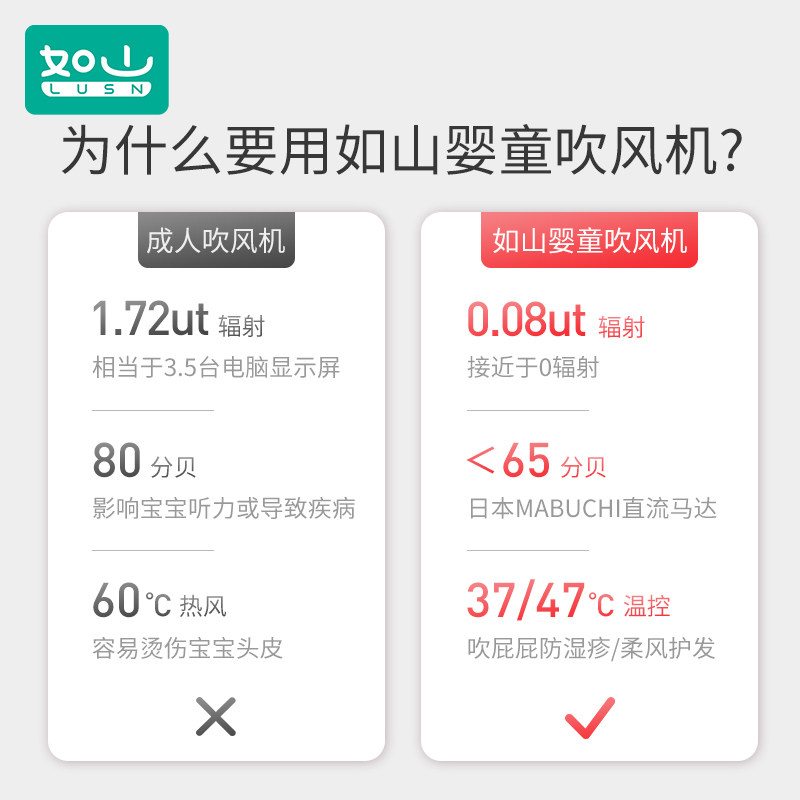 婴儿静音孕妇儿童低辐射恒温吹风机 如山电吹风
