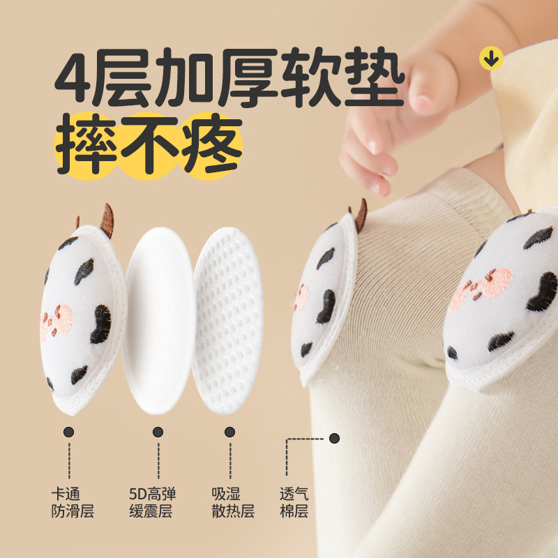 护膝宝宝长筒袜过膝爬行袜秋冬季婴儿长袜不勒学步地板加厚防滑袜 - 图1