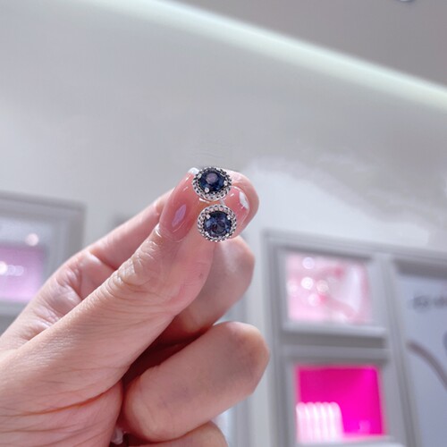 P.AM闪亮蓝钻耳钉纯银925 海蓝宝圆形耳环蓝宝石色百搭气质潮礼物 - 图2