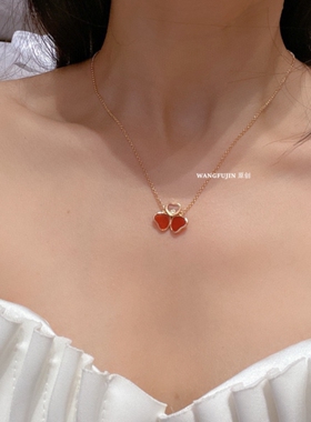 三叶草爱心项链白贝母红玛瑙