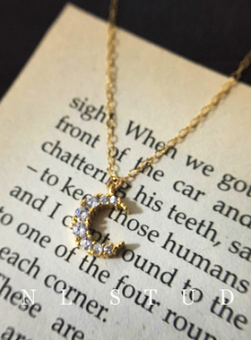 月亮项链18k黄金镶嵌钻石星星