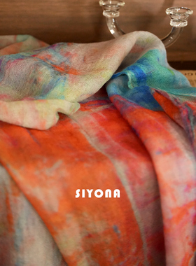 SIYONA100%山羊绒印花绘章围巾