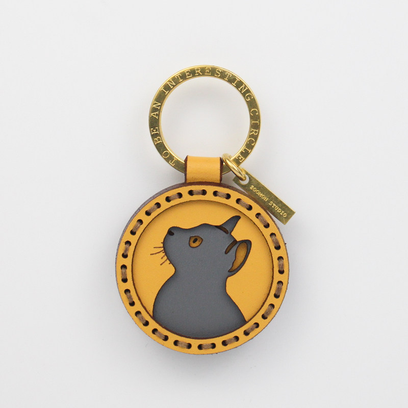 ZOOMON黑色猫咪钥匙扣手工真皮卡通包包挂件可爱车钥匙生日礼物,淘宝优惠券,粉丝福利购,淘宝优惠卷