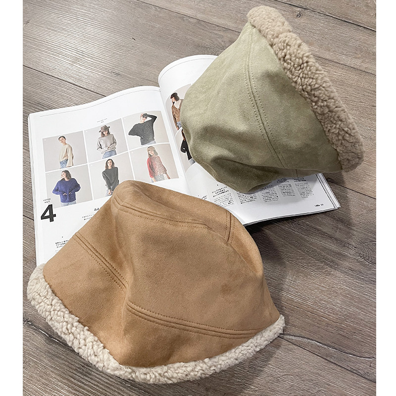Lion~秋冬日本设计羊羔毛麂皮绒渔夫帽盆帽休闲保暖牛油果绿,淘宝优惠券,粉丝福利购,淘宝优惠卷