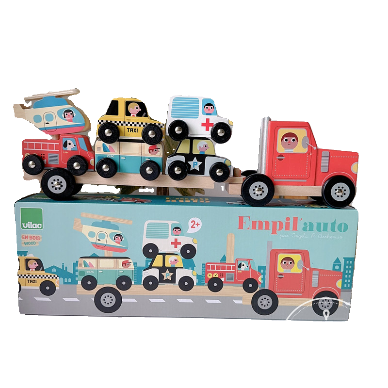法国Vilac运输车堆叠男孩儿童玩具车双层滑行火车消防车男孩礼物-图3