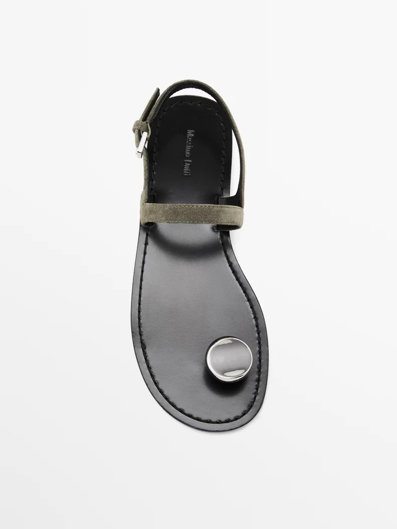 2025春季新款真皮一字扣罗马凉鞋女韩版性感金属扣平底度假鞋潮,淘宝优惠券,粉丝福利购,淘宝优惠卷