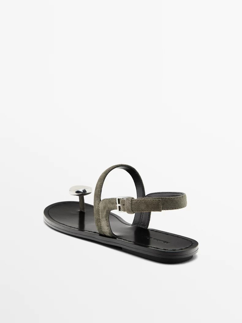 2025春季新款真皮一字扣罗马凉鞋女韩版性感金属扣平底度假鞋潮,淘宝优惠券,粉丝福利购,淘宝优惠卷