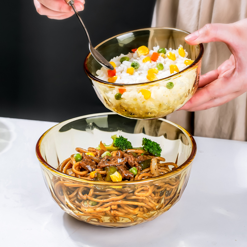玻璃碗耐高温家用琥珀色微波炉餐具吃饭碗好看的沙拉碗小号吃面碗 - 图1