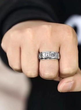 2026复古泰银时来运转十三幺麻将戒指男女创意旋转闭口可转动食指