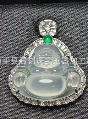 2026新中式冰种白玉髓佛公吊坠爆款镀银镶嵌雪花佛玉石挂件吊坠