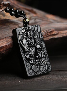 2026诚石天然黑曜石佛魔一念之间吊坠项链男款佛头霸气项坠厂家直