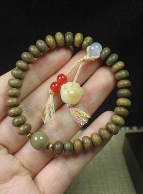 2026绿檀算盘珠8*5手串炭烧猫爪菩提佛珠手链男女森系念珠饰品