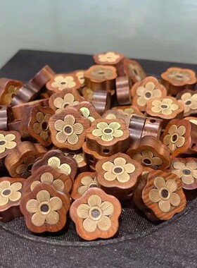 2026新款精工檀木镶嵌花朵DIY手工背云钥匙扣挂件DIY饰品配饰配件