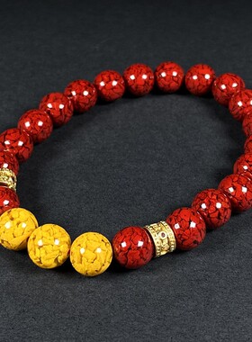 2026天然原矿朱砂透光晶体砂雄黄六字真言手链手串男女本命年烫金