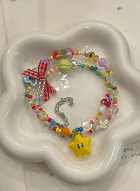 2026去摘星星 彩色多巴胺串珠黄色星星项链小众高颜值锁骨链颈链