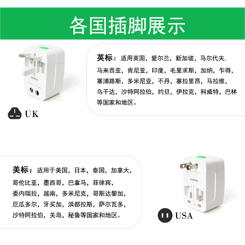 选购配件 全球通用转换插头国际多功能插座转中国接头 电源口万能