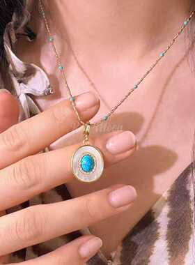 天然绿松石贝母轻奢小众吊坠项链