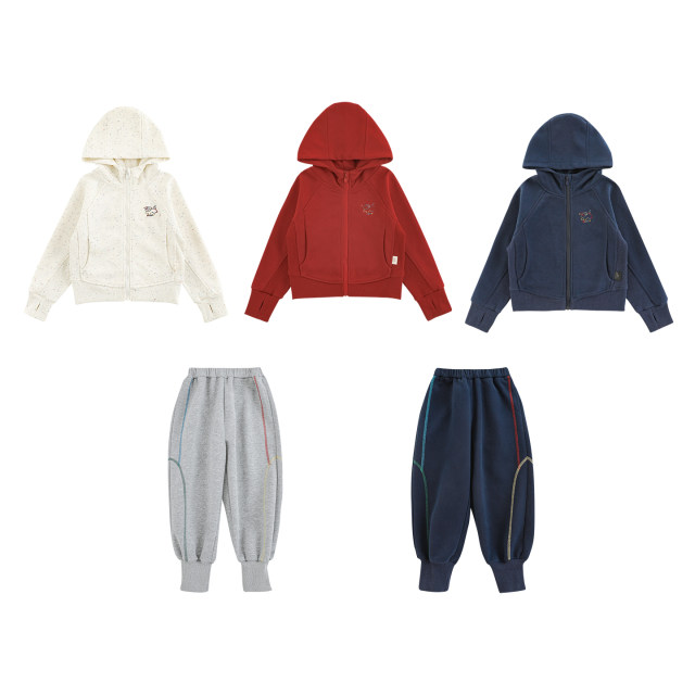 Youyou boys 2026 spring and autumn new color solid hooded warm jacket windproof leggings ກິລາເດັກນ້ອຍຊຸດສອງຊິ້ນ
