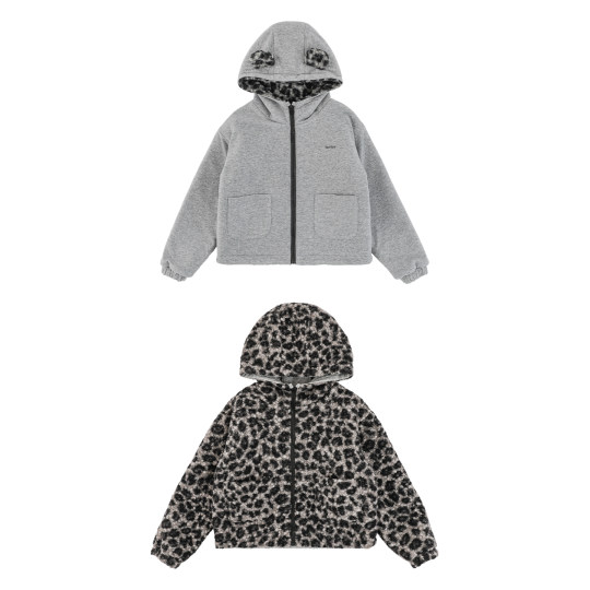 幼悠男童抗风保暖炫酷豹纹一衣两穿小熊耳休闲连帽时尚毛绒外套潮