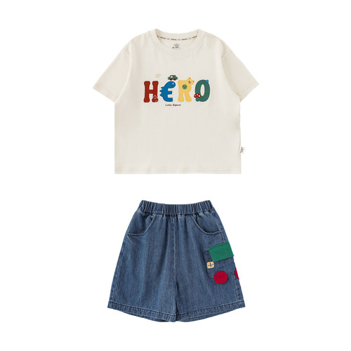 幼悠 男童2026夏季清凉套装儿童印花玩偶短袖T恤宽松牛仔五分裤潮 - 图3