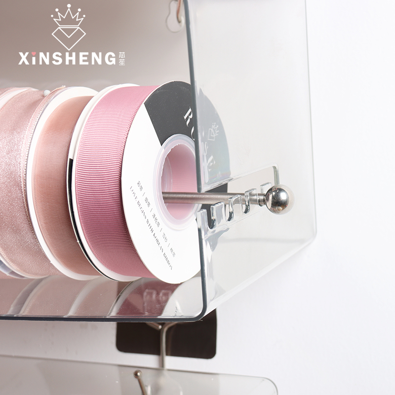 芯苼 升级免打孔亚克力透明丝带架花艺师花店收纳架手工diy置物架 - 图1