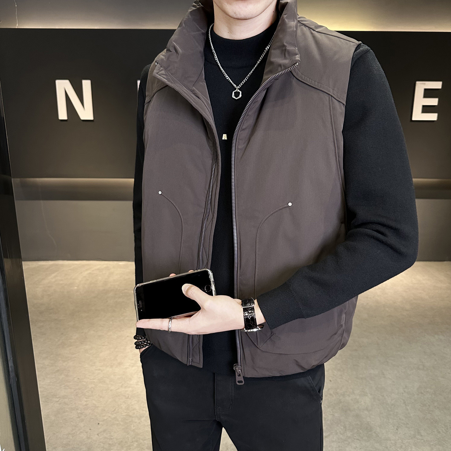 Autumn and winter high-end design down vest men's stand-up collar casual vest waistcoat men's jacket trendy clothes