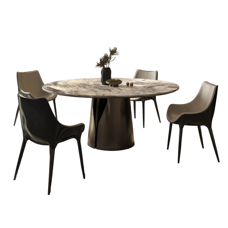 广巢 意式极简大理石面圆餐桌高端不锈钢底座家用圆形餐桌椅组合B,淘宝优惠券,粉丝福利购,淘宝优惠卷