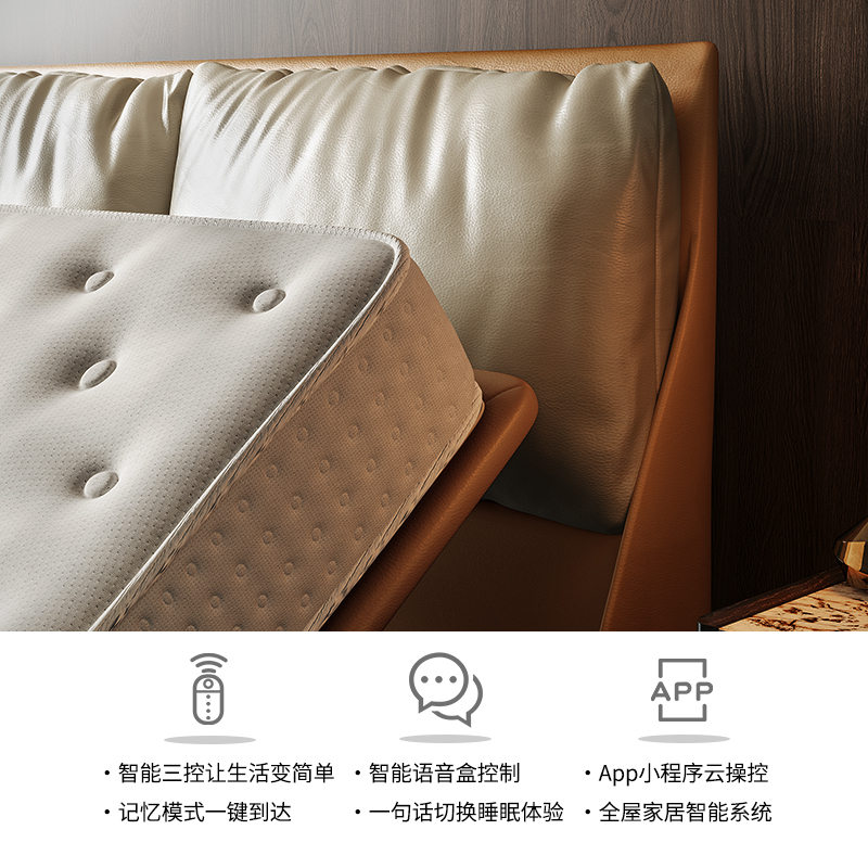 广巢 枕云智能床意式极简悬浮电动真皮床软包主卧大床遥控可升降A - 图2