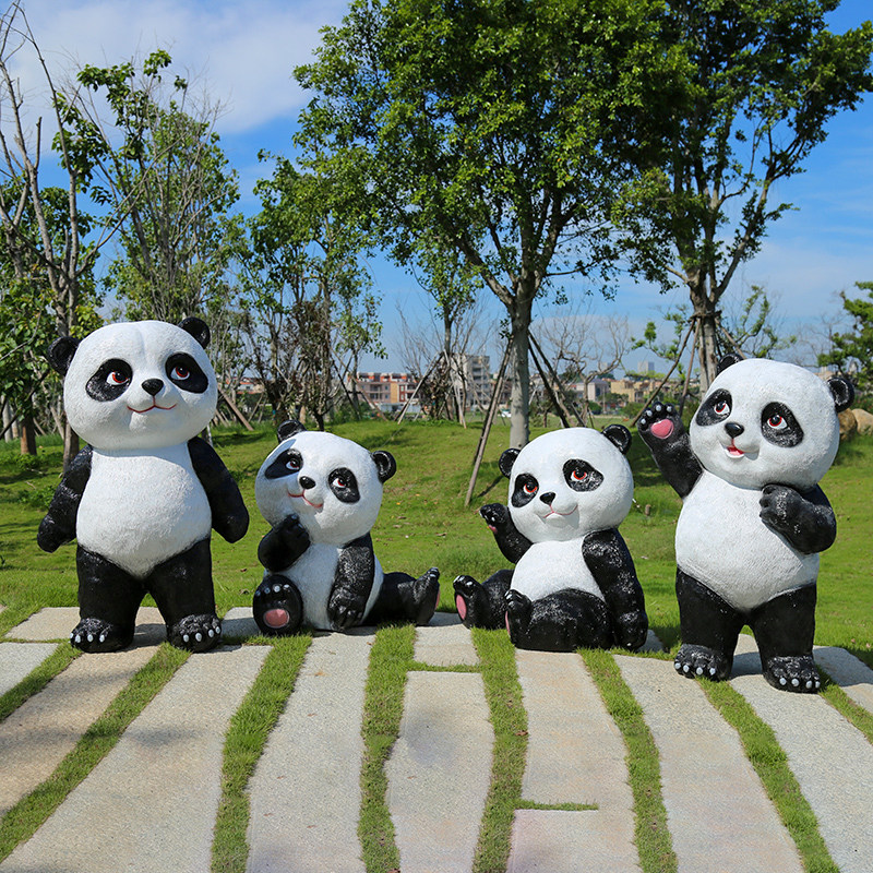 户外熊猫摆件装饰品玻璃钢园林景观仿真动物雕塑草坪景区公园小区