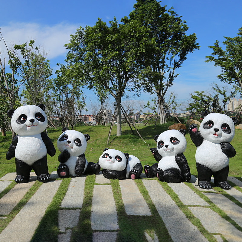 户外熊猫摆件装饰品玻璃钢园林景观仿真动物雕塑草坪景区公园小区