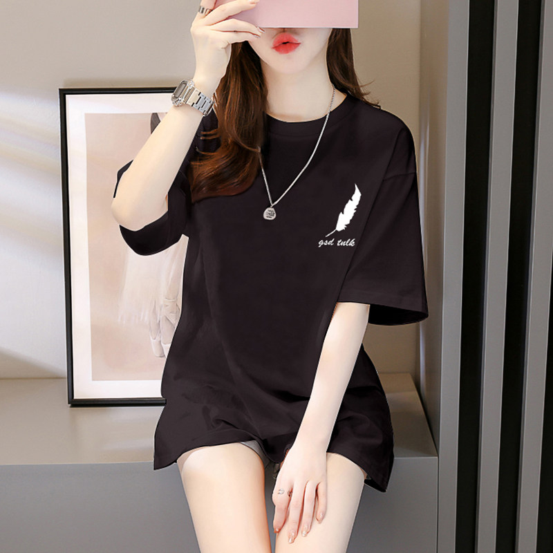 韩国纯棉中长款短袖女装2022年t恤 haadidT恤