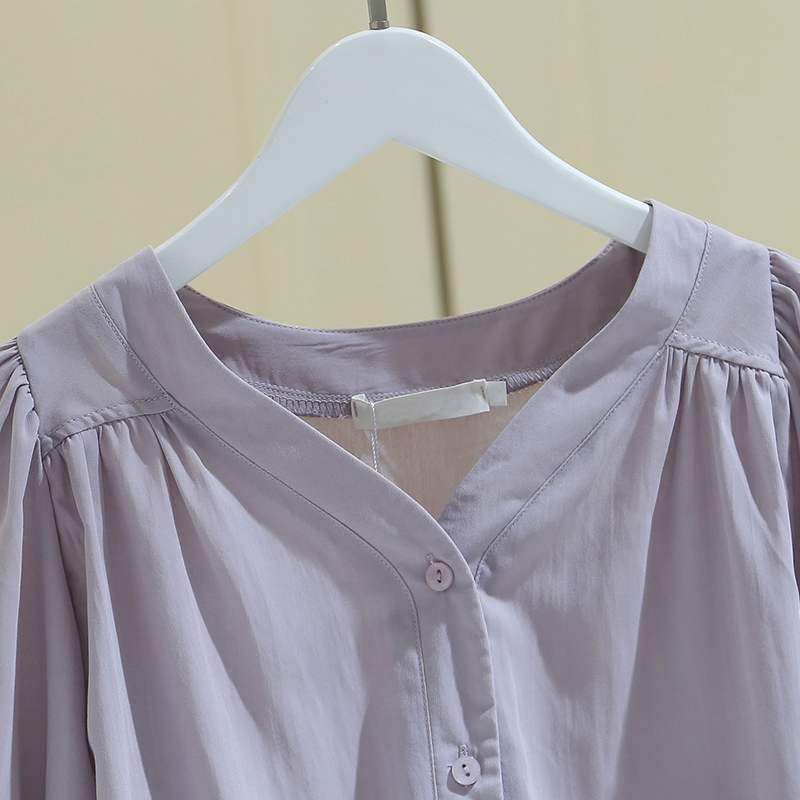 韩国v领雪纺中袖2022夏季新款衬衫 haadid衬衫