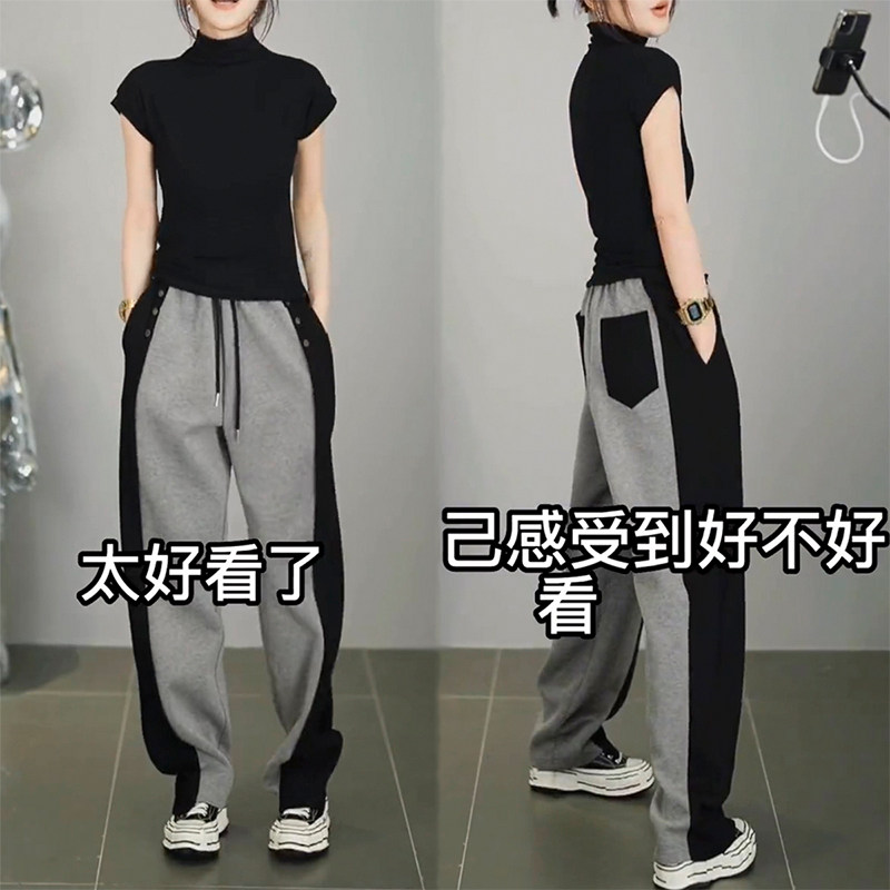 韩国梨形身材潮搭高腰显瘦修容休闲裤女大码微胖宽松阔腿裤直筒裤,淘宝优惠券,粉丝福利购,淘宝优惠卷