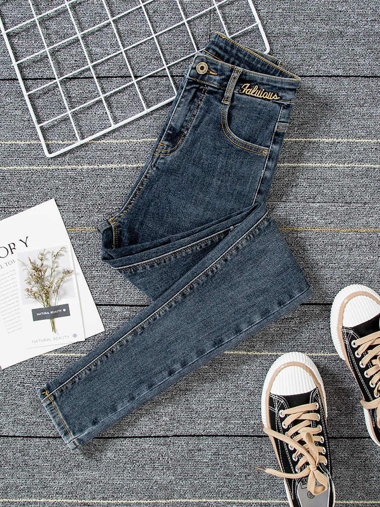 韩国蓝灰色九分2022年春秋牛仔裤 haadid牛仔裤