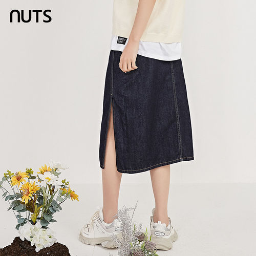 NUTS春季新品时尚短款开叉水洗牛仔半裙女211065102-399 - 图1