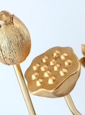 新款新中式金色i如意莲花精致轻奢居家客厅书房创意S装饰摆件寓意