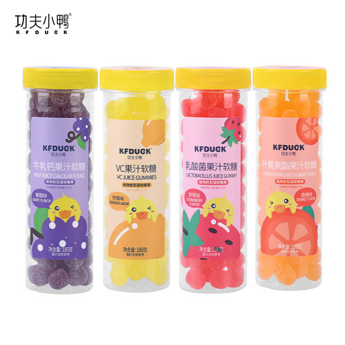 功夫小鸭软糖儿零食水果味VC软糖乳酸菌糖果趣味软糯180g*1罐 - 图0