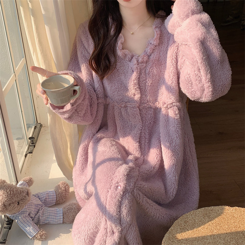 睡衣女秋冬季珊瑚绒睡袍2025年新款温柔ins风舒适简约甜美家居服,淘宝优惠券,粉丝福利购,淘宝优惠卷