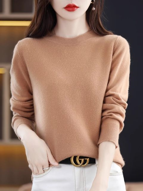 Hengyuan Xiangcai Sheep Broken SIZE Cleansing 100%Pure Wool Sweater Women's Round Neck Spring and Autumn Thin Bottom Shirts Sigh