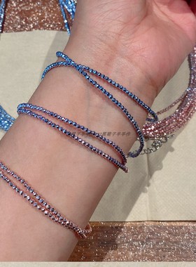 超闪超细蹦迪项链电镀粉色蓝色紫色细款切面小珠子洋气素链音乐节