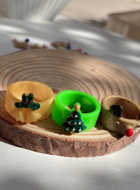 圣诞限定树脂戒指可爱少女搞怪