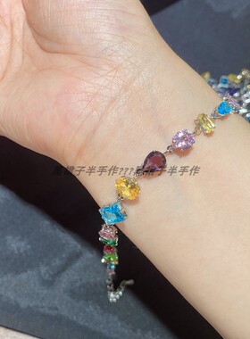 包邮！彩色锆石手链不规则春夏新款超闪质感铜镶嵌彩锆重工质感