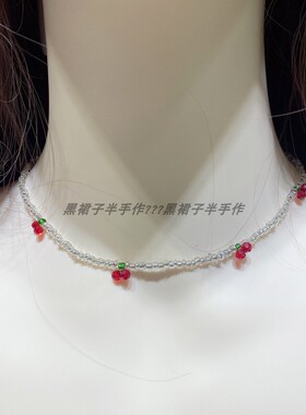 可爱樱桃项链手工编织彩色串珠