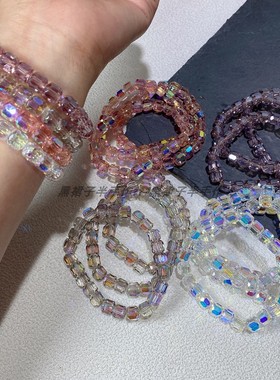 4色超闪切面玻璃水晶桶珠手链弹力串珠高品质手串素链好搭基础款