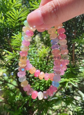 手作款~算盘珠切面玻璃水晶珠子弹力手链春夏新色小清新