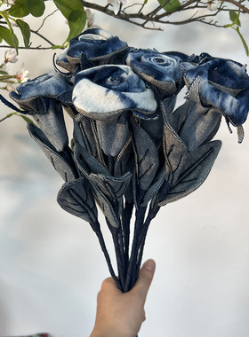 创意手工牛仔扎染玫瑰花插花摆件居家办公室装饰女生生日礼物礼品