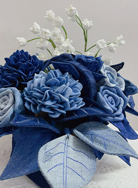 手工牛仔高端艺术布艺插花花篮