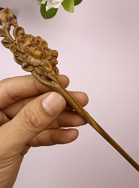 有香味的阿根廷绿檀木雕刻汉服古风简约步摇盘发木质簪子