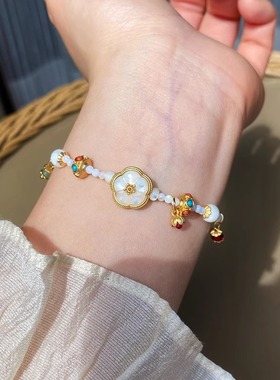 天然母贝白色花朵锁骨链手链女